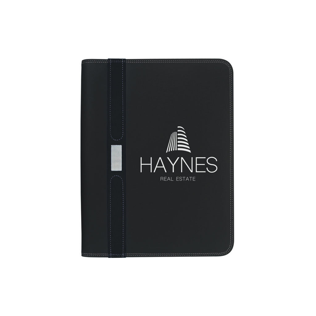 Custom Branded Contemporary Zippered Portfolio - BlackBlack