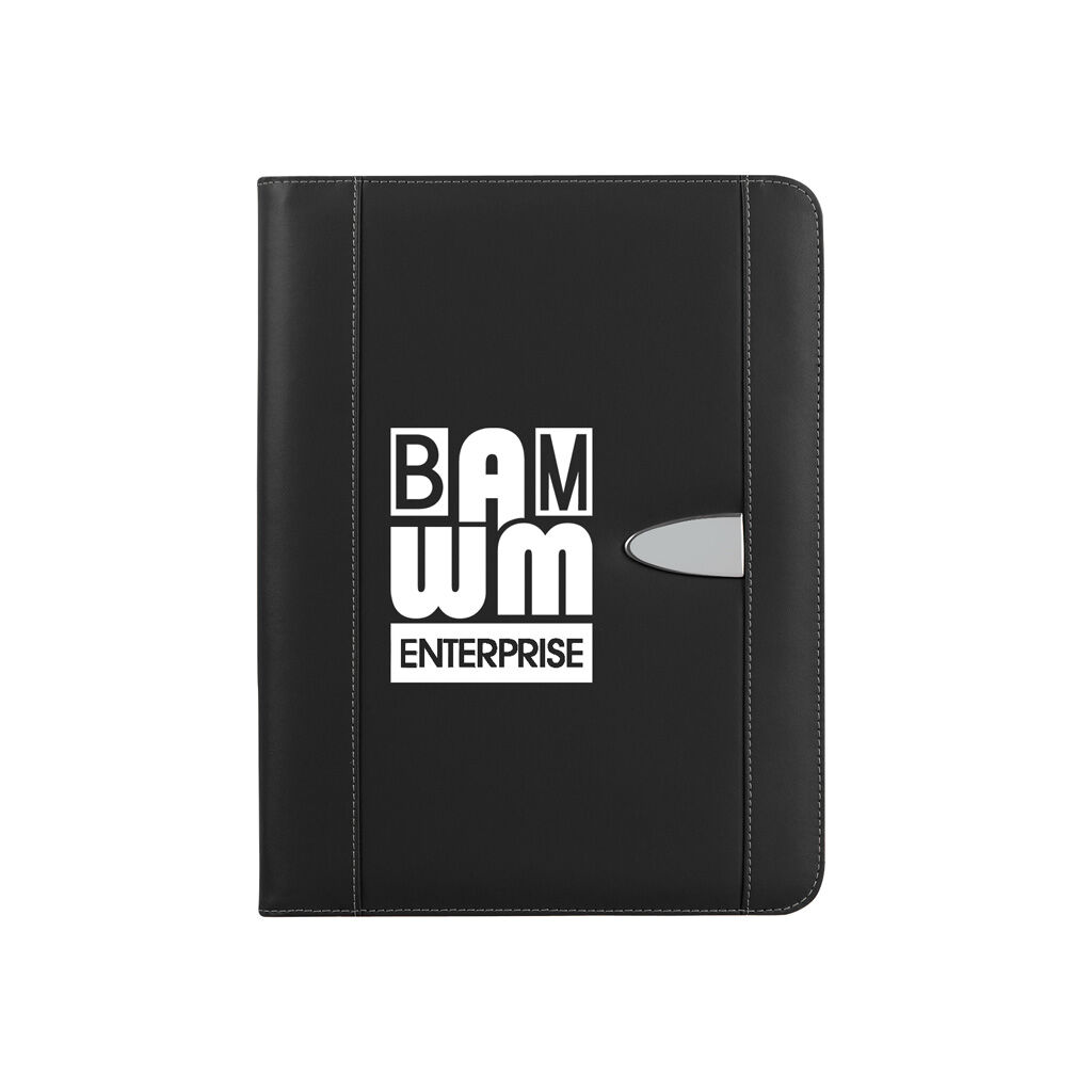 Custom Branded Eclipse Bonded Leather Zippered Portfolio - Black