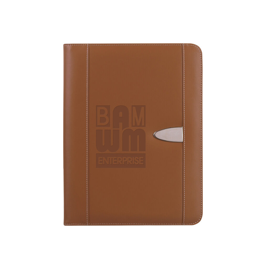 Custom Branded Eclipse Bonded Leather Zippered Portfolio - Brown