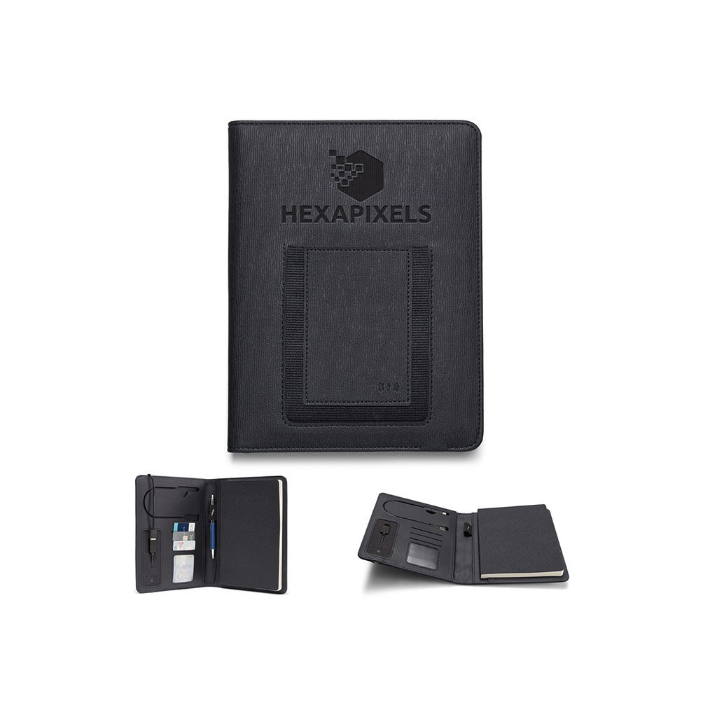 Custom Branded Roma Wireless Power Charger Refillable Journal - Black