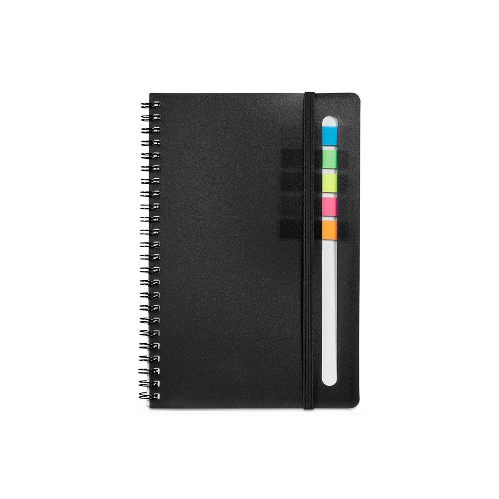 Custom Branded Semester Spiral Notebook with Sticky Flags - Black