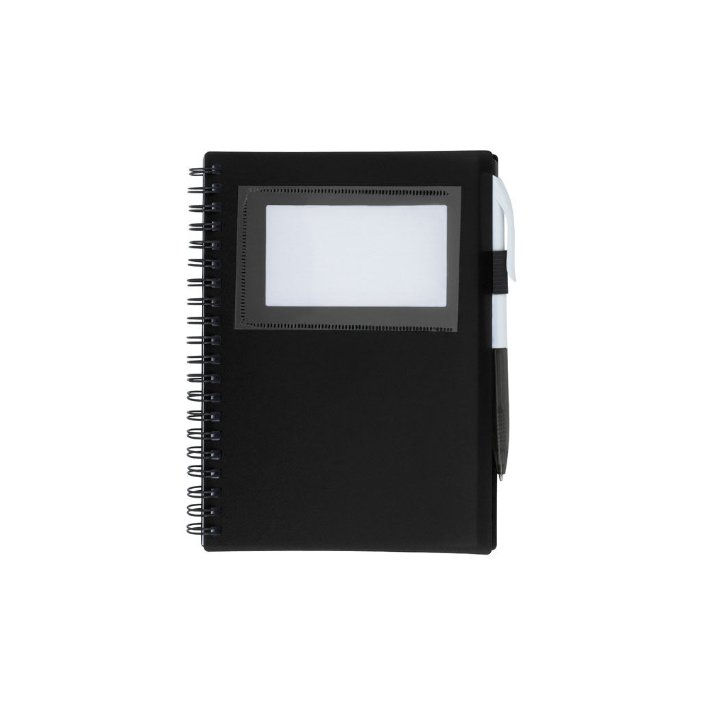 Branded Spiral Notebook with ID Window Black