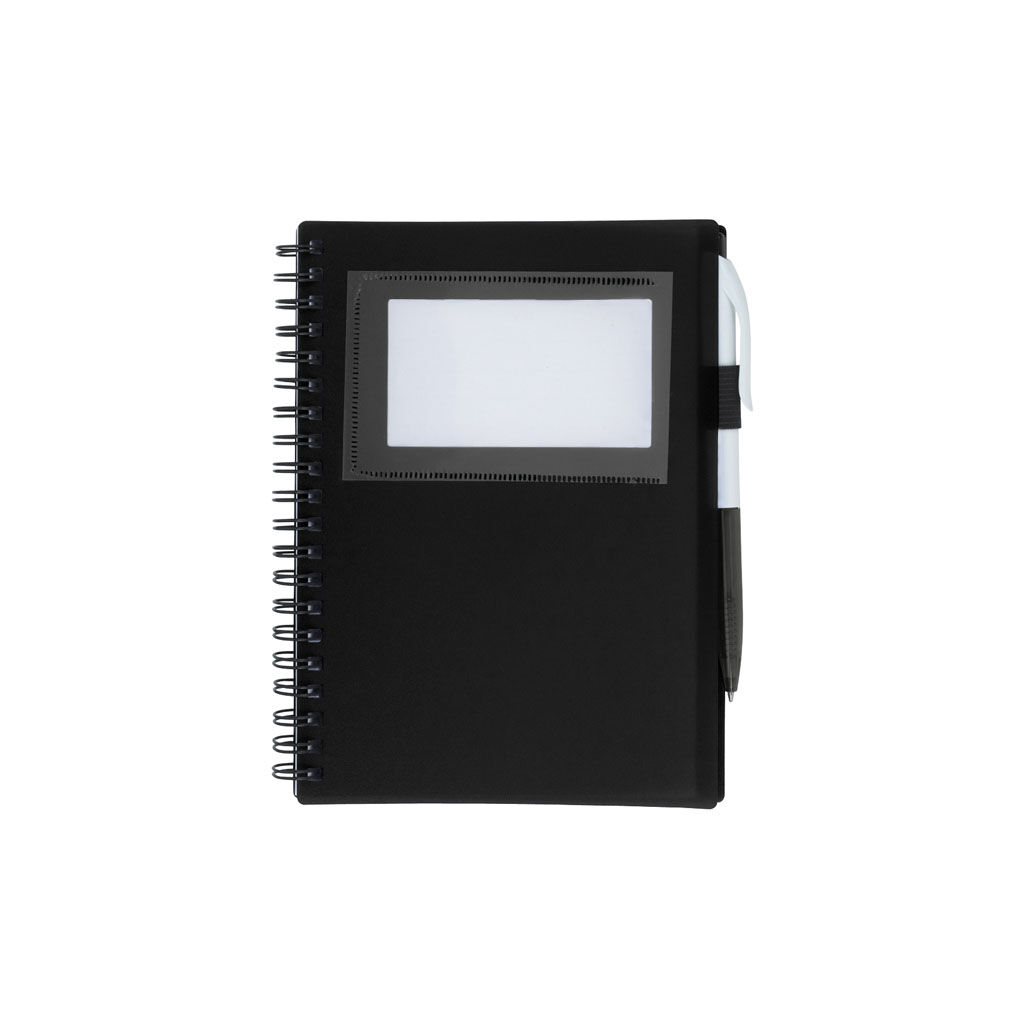 Custom Branded Spiral Notebook with ID Window - Black