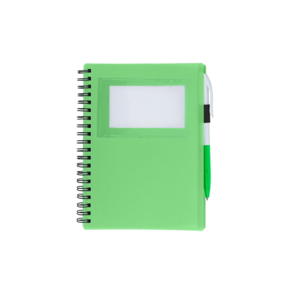 Branded Spiral Notebook with ID Window Lime Green