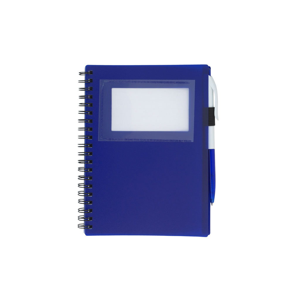 Branded Spiral Notebook with ID Window Navy Blue