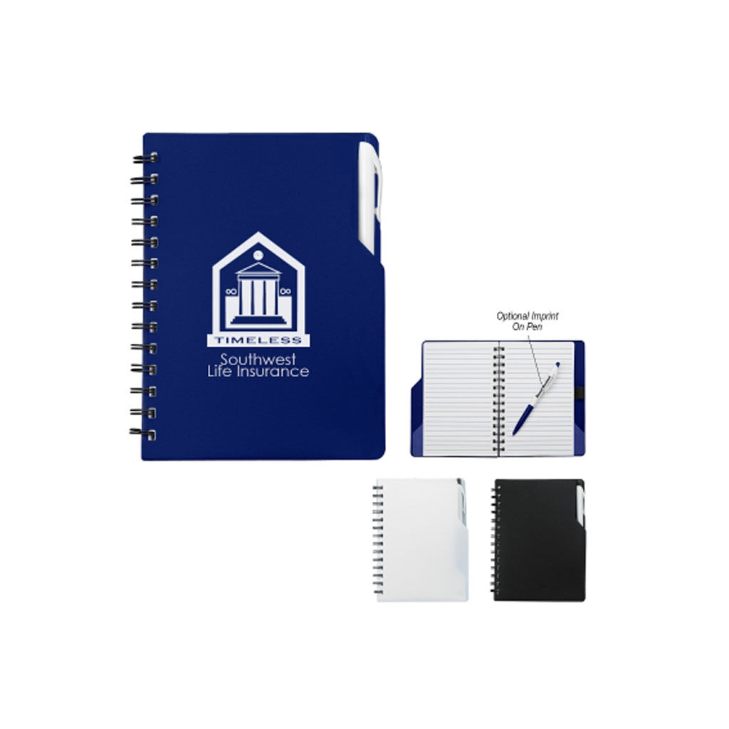 Branded Spiral Notebook with Pen Navy Blue