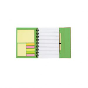 Branded Spiral Notebook with Sticky Notes and Flags Lime Green