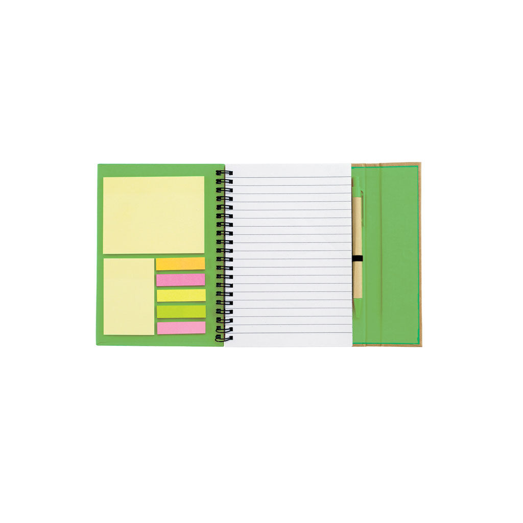 Custom Branded Spiral Notebook with Sticky Notes and Flags - Lime Green