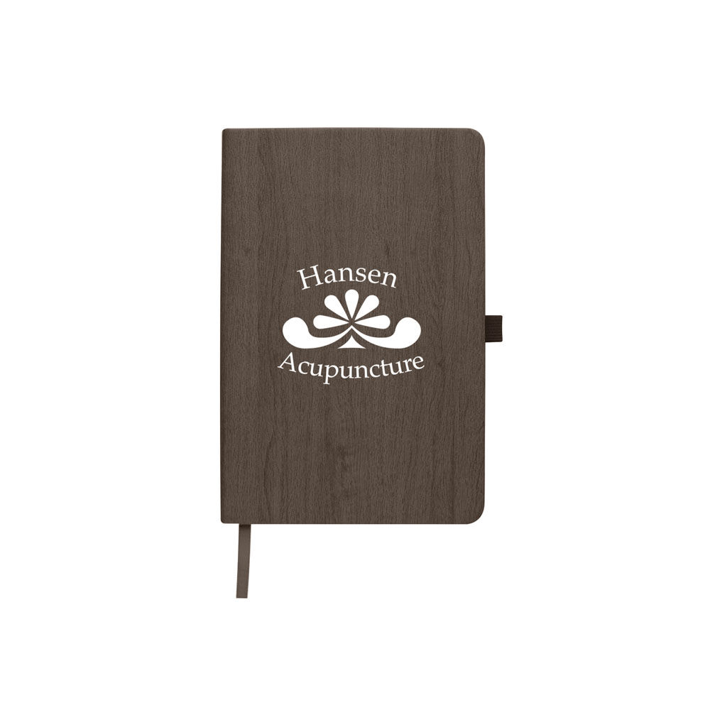 Custom Branded Woodgrain Look Notebook - Dark Brown