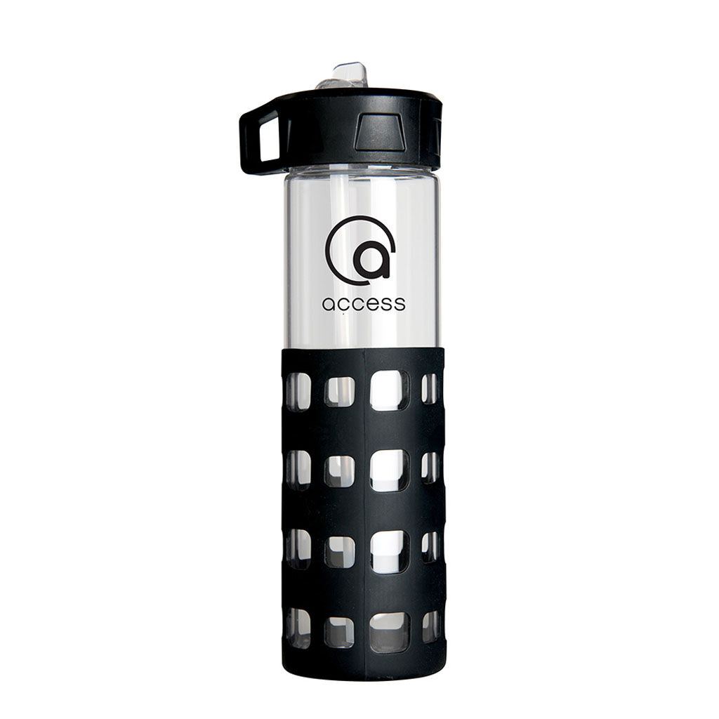 Branded 20 oz Sip-N-Go Glass Water Bottle Black