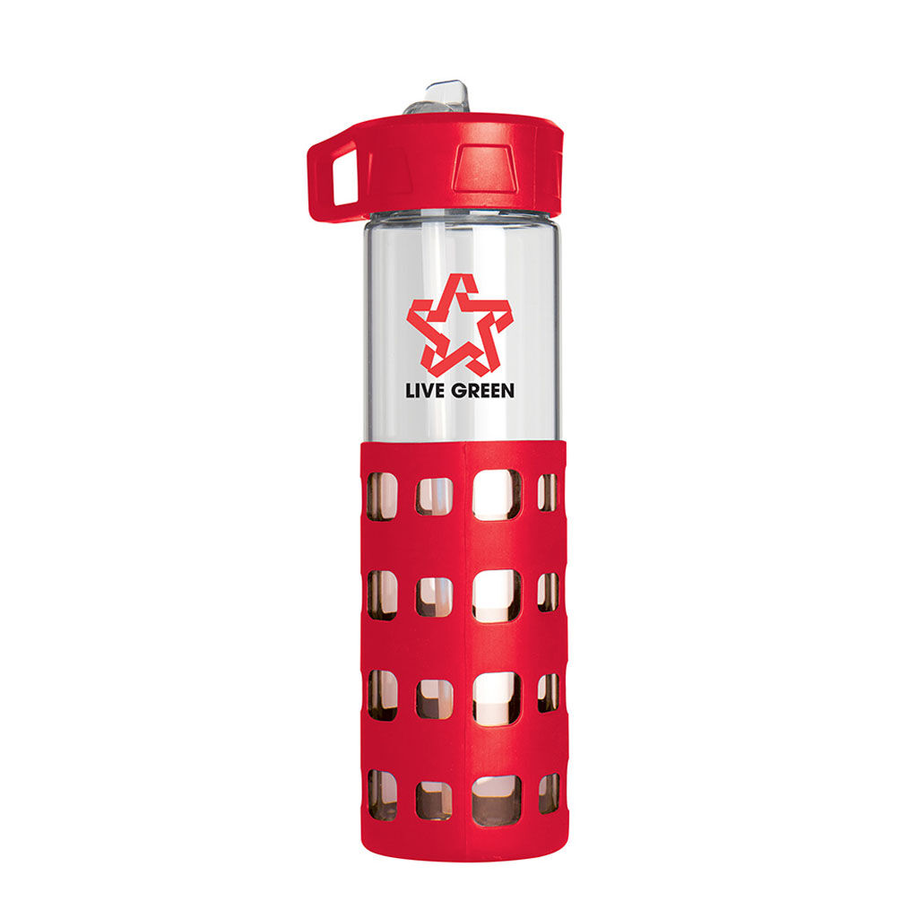 Custom Branded 20 oz Sip-N-Go Glass Water Bottle - Red