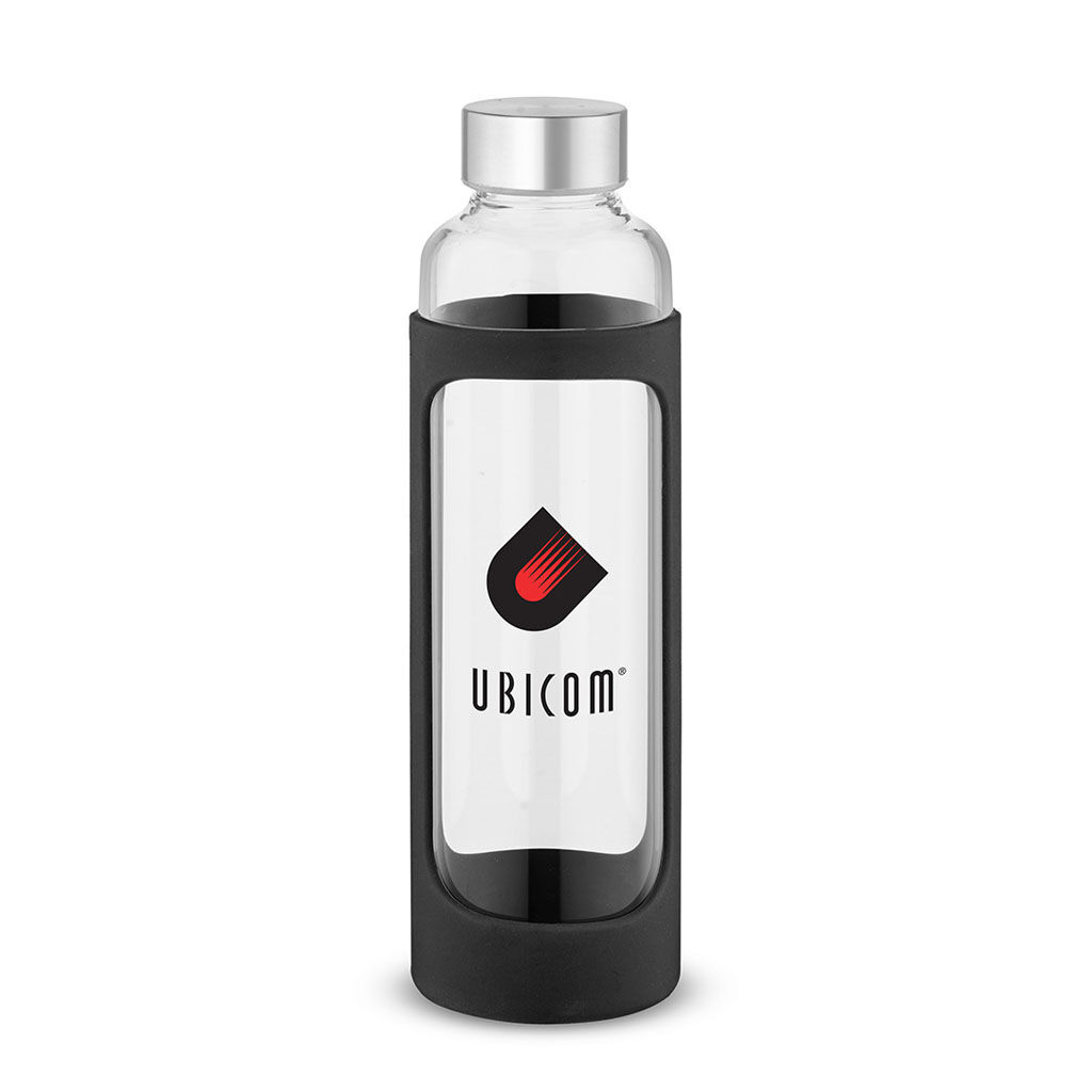 Custom Branded 20 oz Tioga Glass Water Bottle - Black