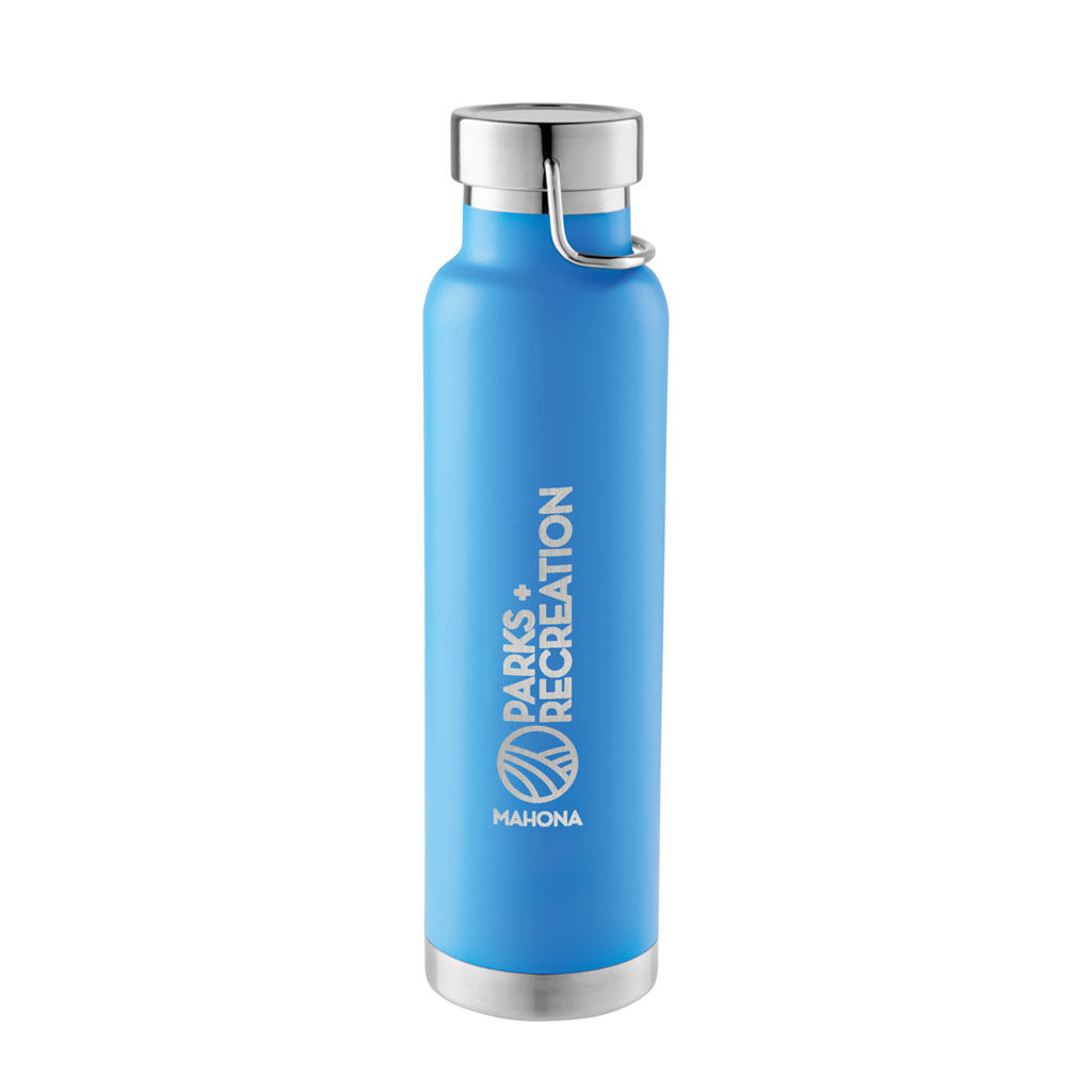 Branded 22 oz Thor Copper Vacuum Insulated Bottle Process Blue