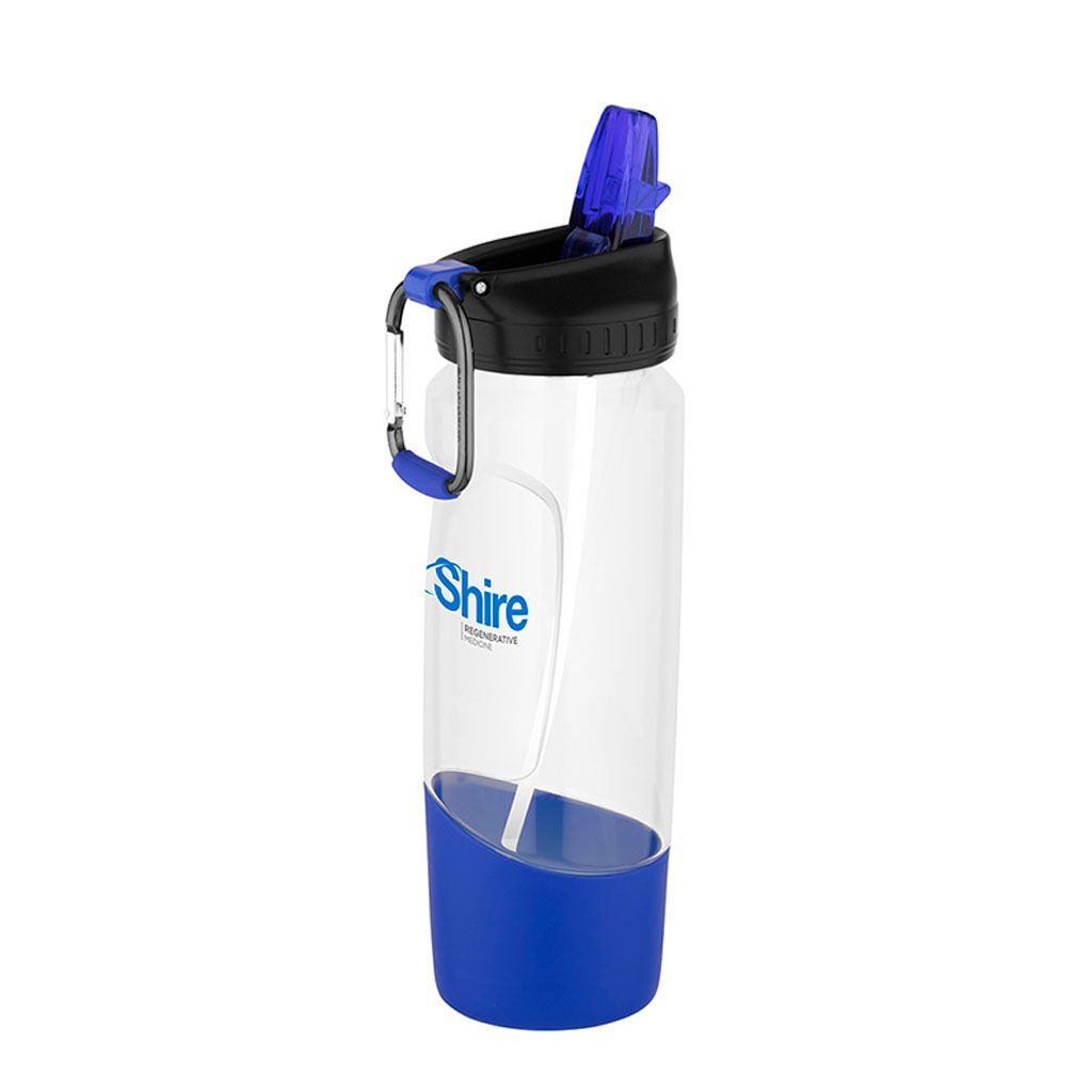 Custom Branded 28 oz Tritan Water Bottle with Carabiner - Blue