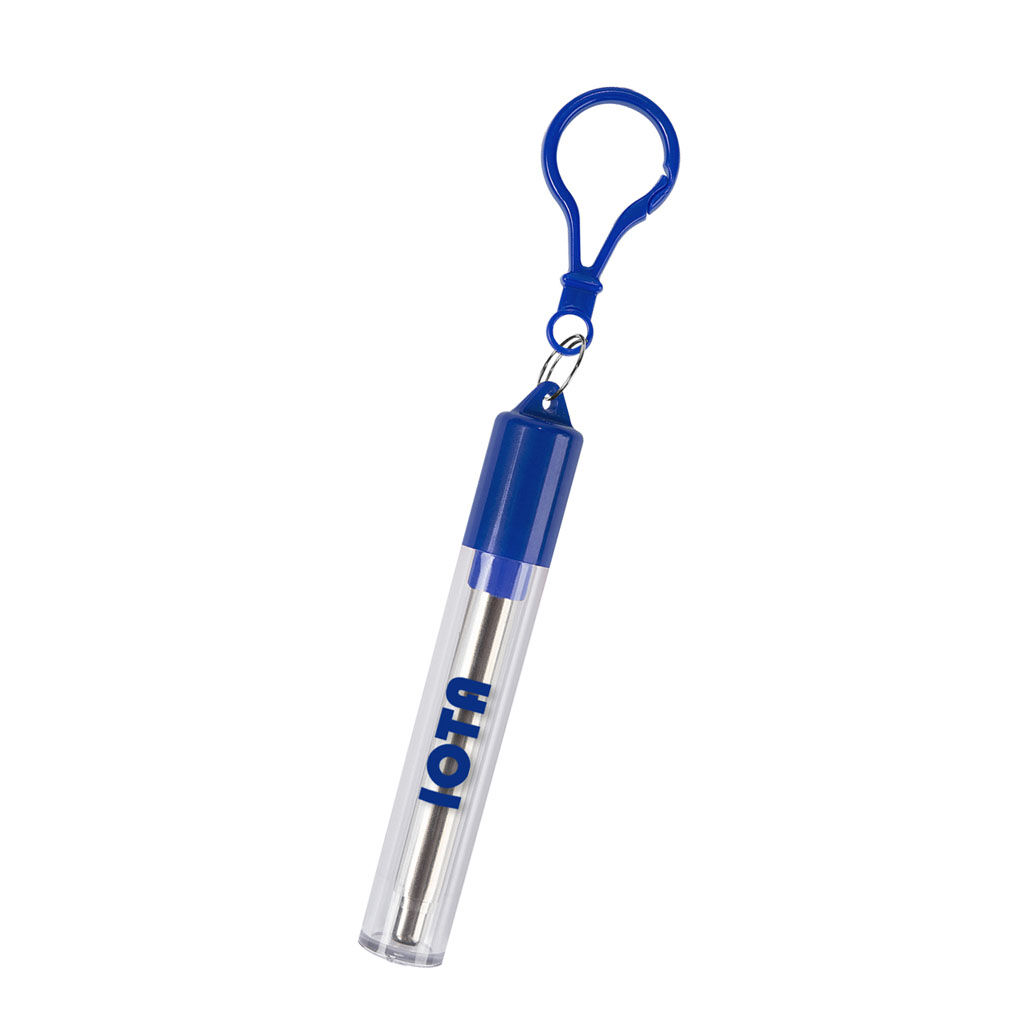 Custom Branded Collapsible Stainless Steel Straw Kit - Blue