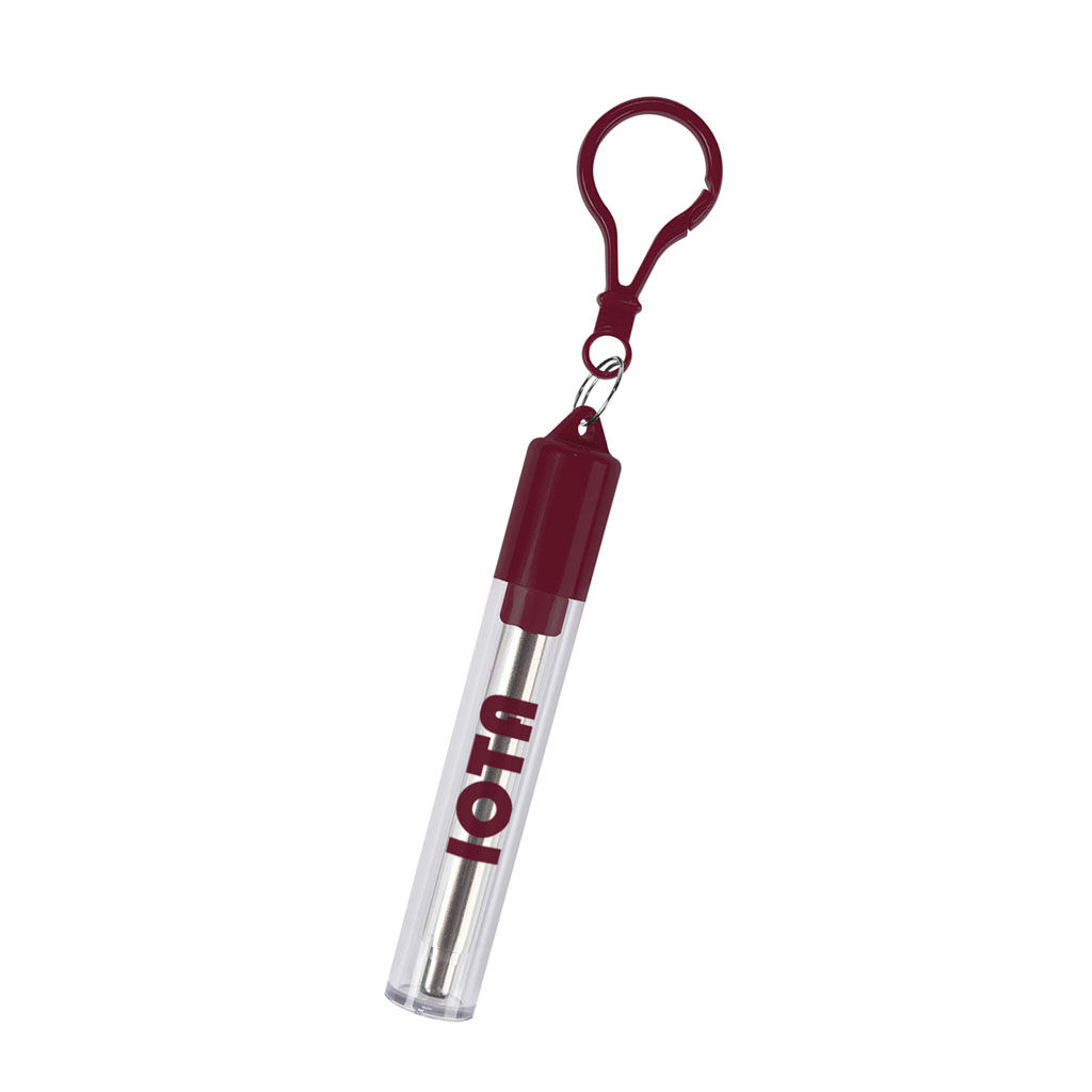 Custom Branded Collapsible Stainless Steel Straw Kit - Maroon