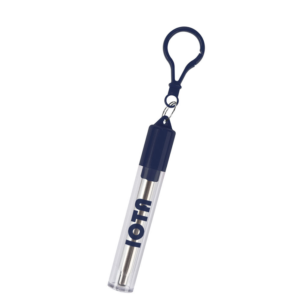 Custom Branded Collapsible Stainless Steel Straw Kit - Navy