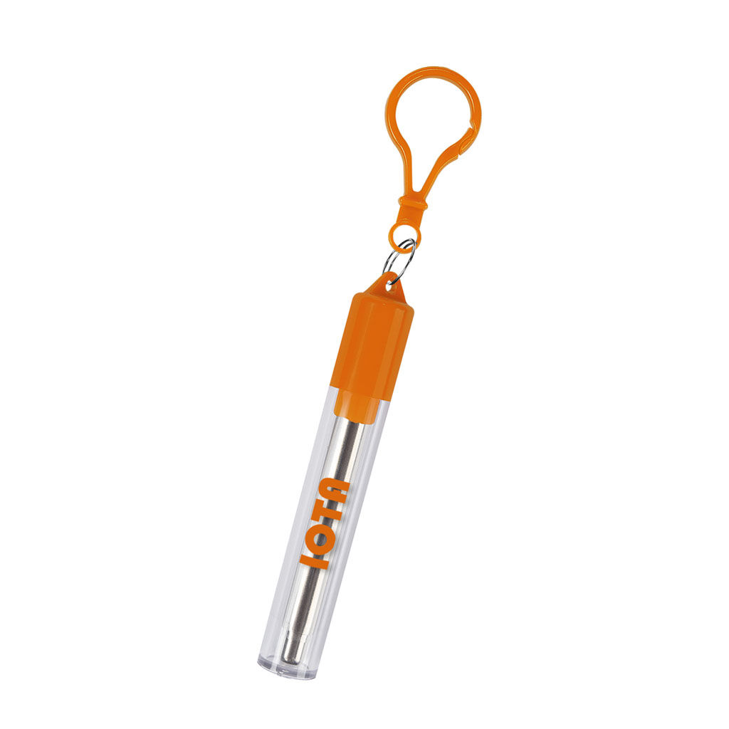Branded Collapsible Stainless Steel Straw Kit Orange