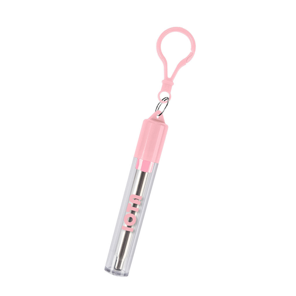 Custom Branded Collapsible Stainless Steel Straw Kit - Pink