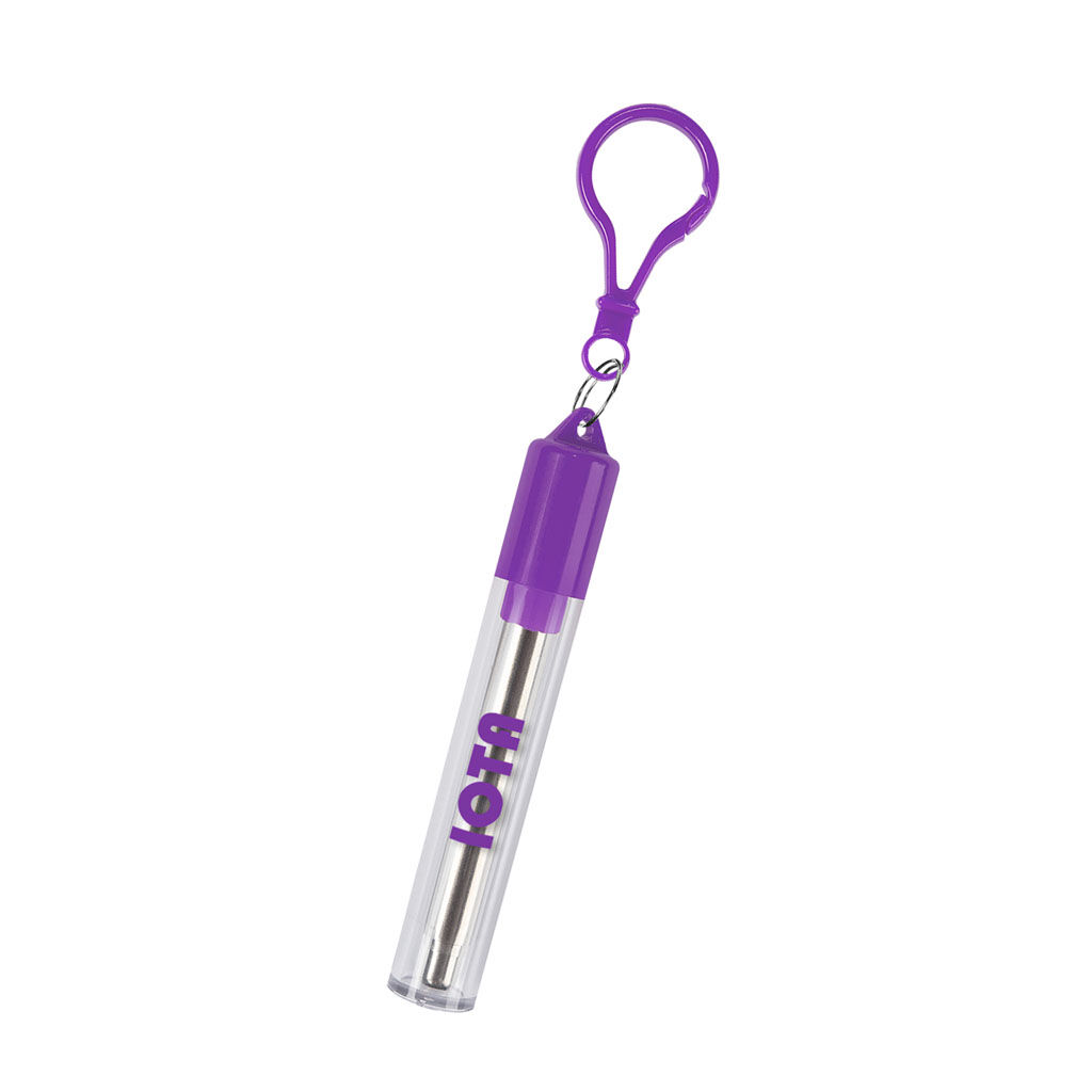 Custom Branded Collapsible Stainless Steel Straw Kit - Purple