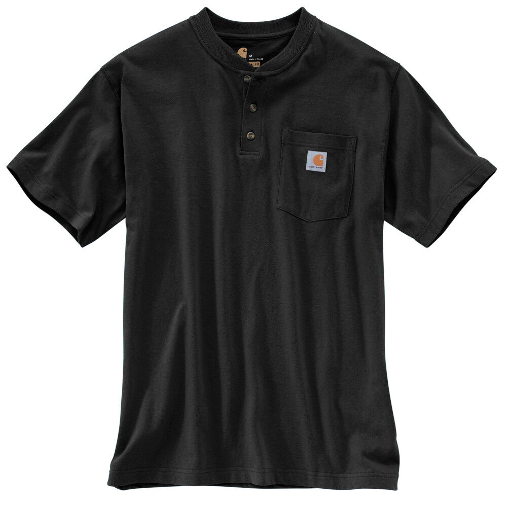 Branded Carhartt Short Sleeve Henley T-Shirt Black