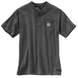 Branded Carhartt Short Sleeve Henley T-Shirt Carbon Heather