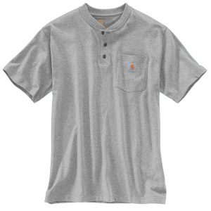 Branded Carhartt Short Sleeve Henley T-Shirt Heather Grey