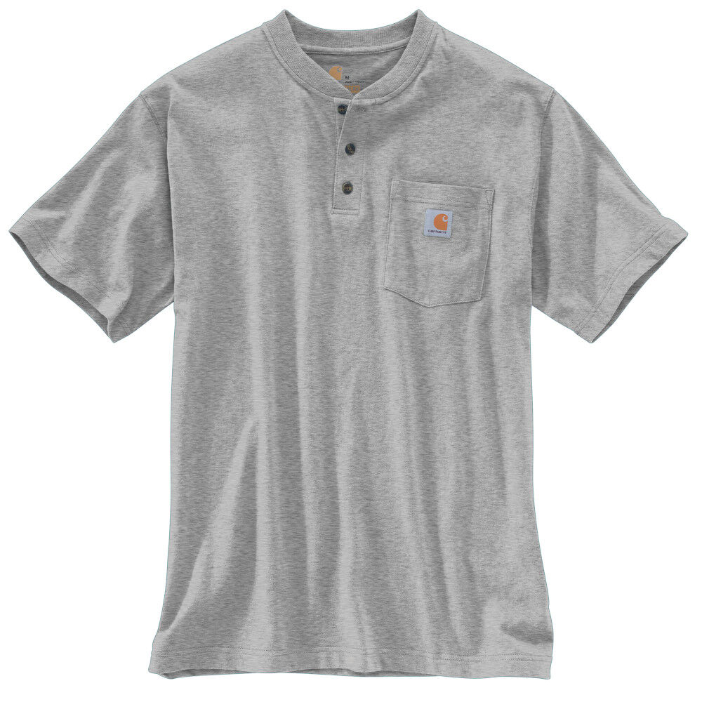 Branded Carhartt Short Sleeve Henley T-Shirt Heather Grey