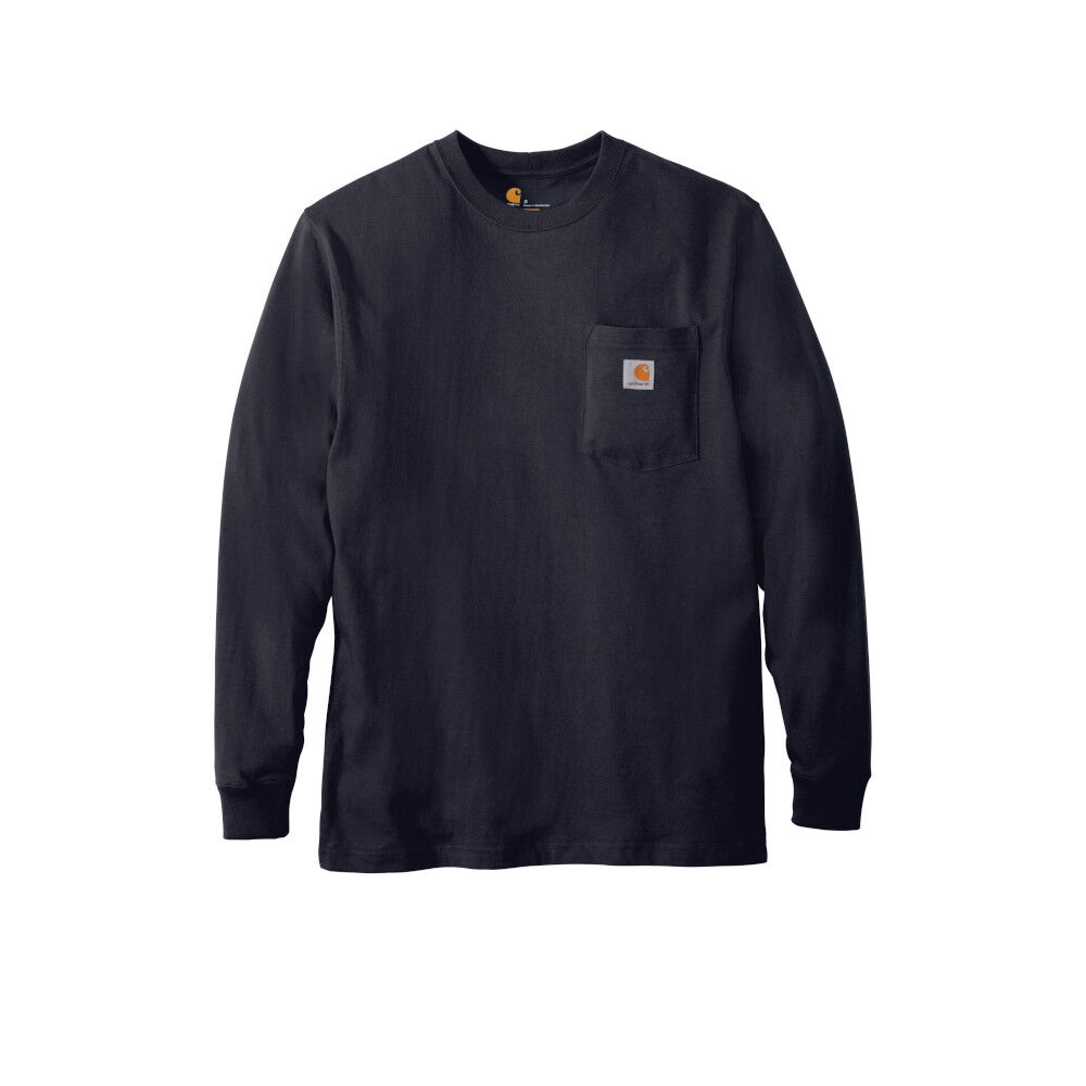Branded Carhartt Workwear Pocket Long Sleeve T-Shirt Navy