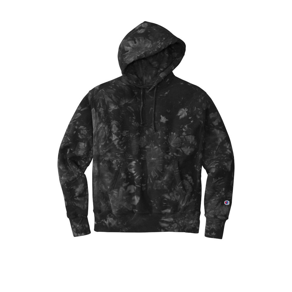 Branded Champion reverse Weave Scrunch-Dye Tie-Dye Hooded Sweatshirt Black