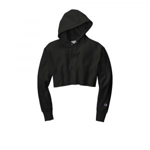 Branded Champion Women’s Reverse Weave Cropped Cut-Off Hooded Sweatshirt Black