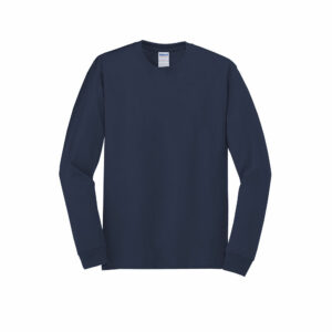 Branded Gildan Heavy Cotton 100% Cotton Long Sleeve T-shirt Navy