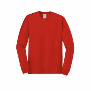 Branded Gildan Heavy Cotton 100% Cotton Long Sleeve T-shirt Red