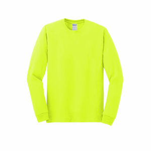 Branded Gildan Heavy Cotton 100% Cotton Long Sleeve T-shirt Safety Green