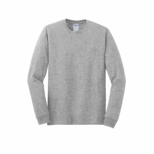 Branded Gildan Heavy Cotton 100% Cotton Long Sleeve T-shirt Sport Grey