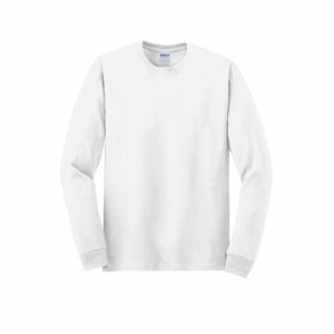 Branded Gildan Heavy Cotton 100% Cotton Long Sleeve T-shirt White