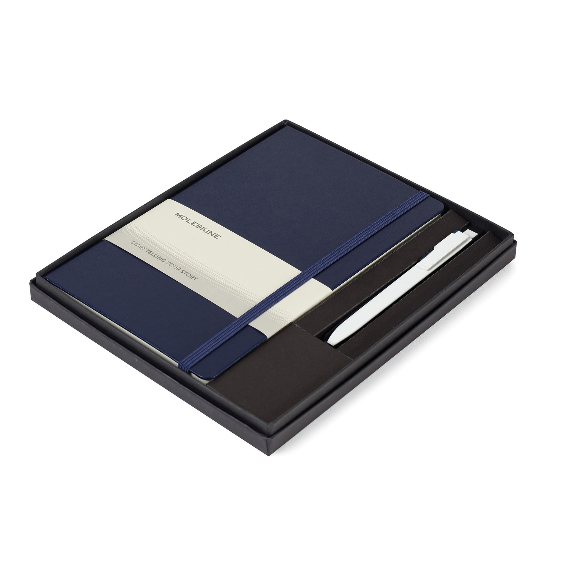 Branded Moleskine® Large Notebook and GO Pen Gift Set Navy Blue