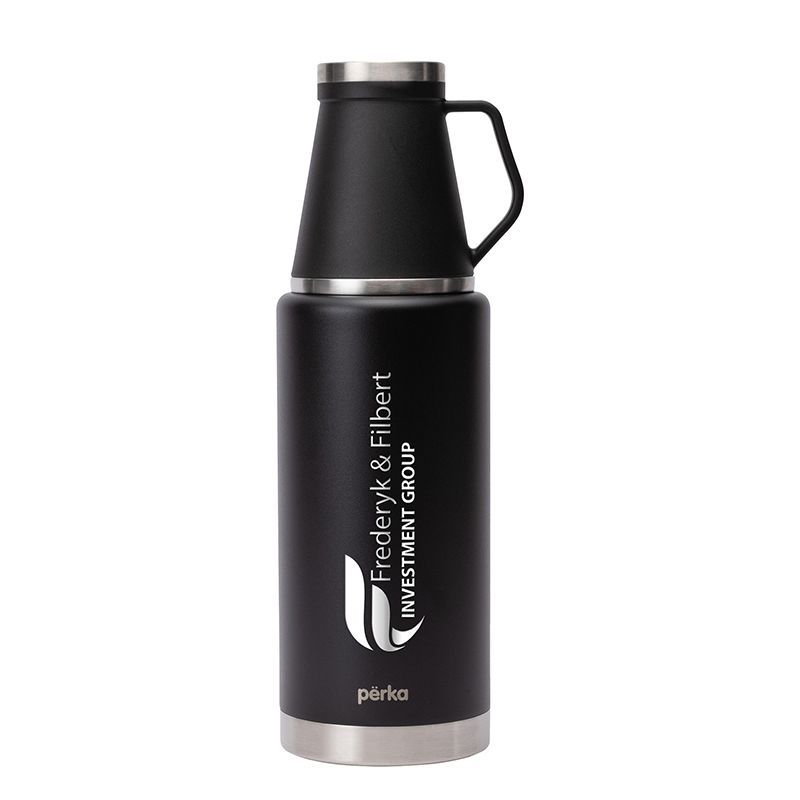 Branded Perka® Rover 51 oz. Double Wall, Stainless Steel Growler w/ Cup Black