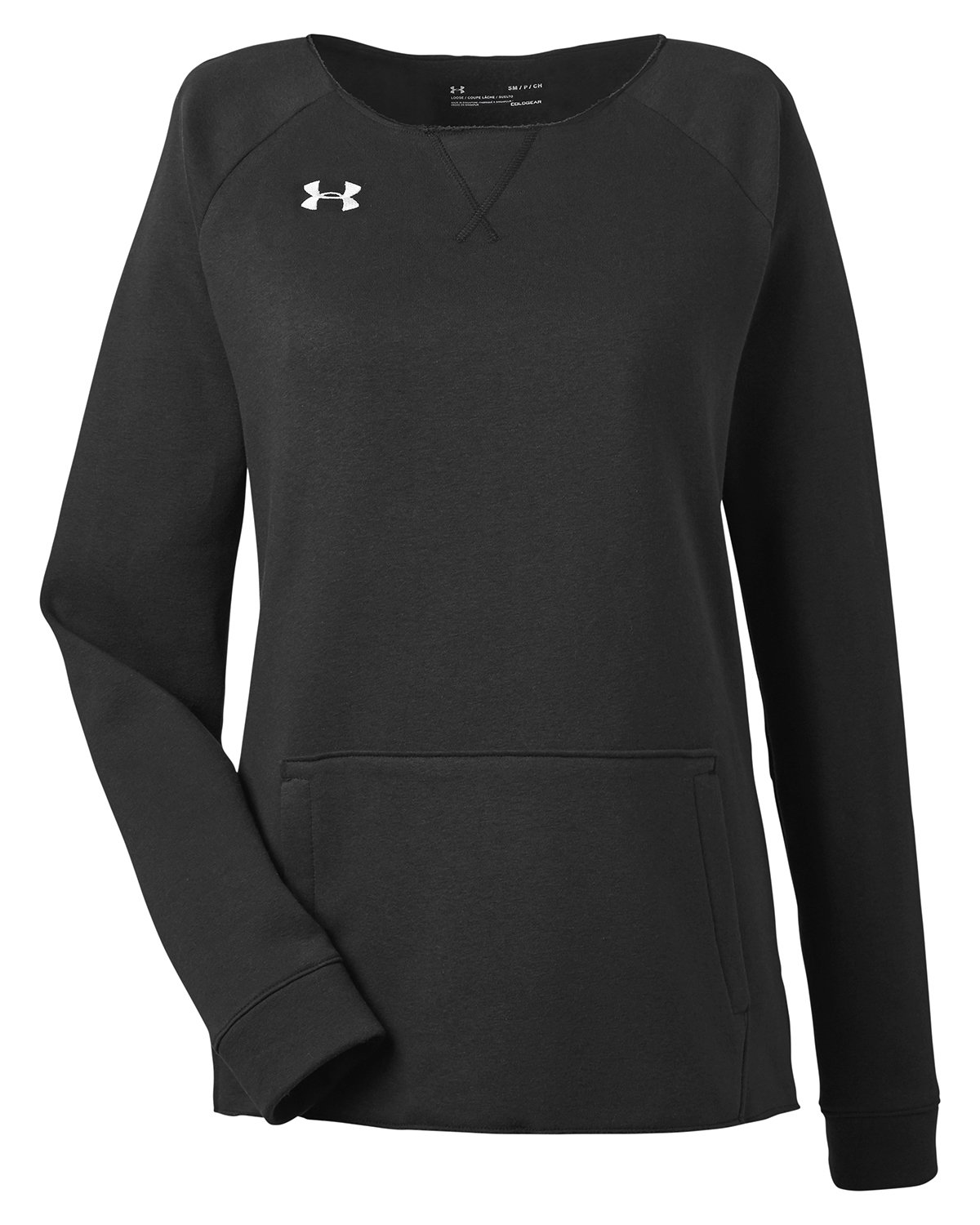 Branded Under Armour Ladies’ Hustle Fleece Crewneck Sweatshirt Black/White