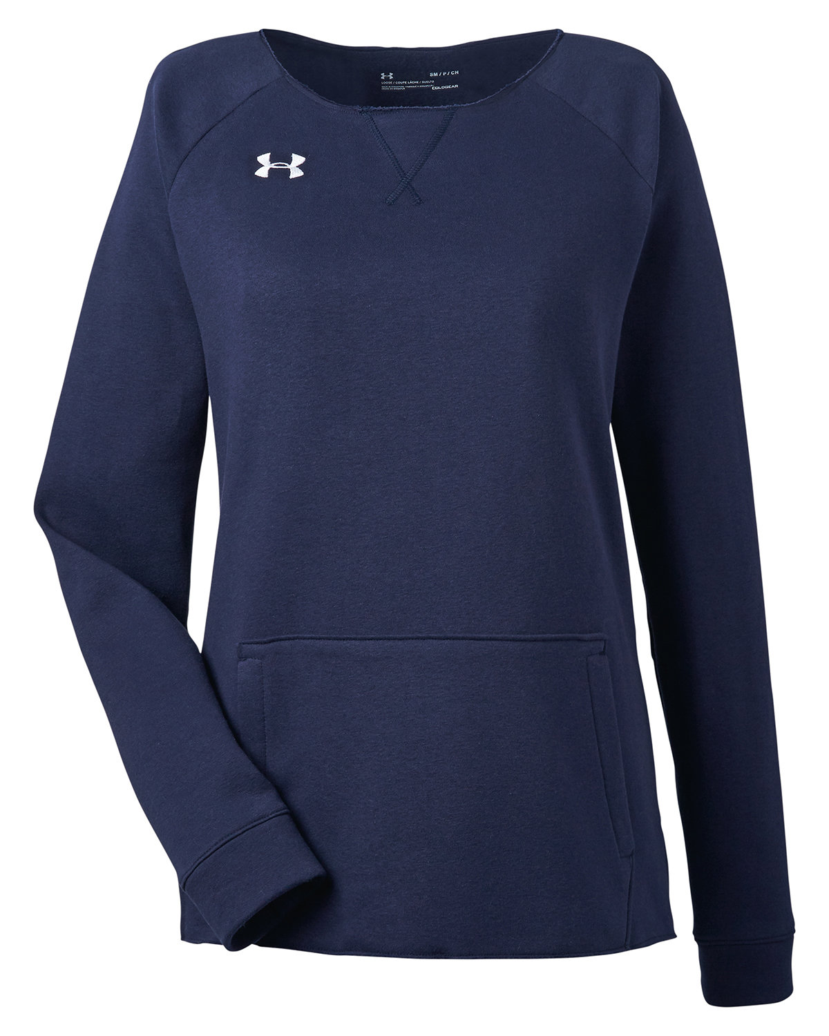 Branded Under Armour Ladies’ Hustle Fleece Crewneck Sweatshirt Midnight Navy/White