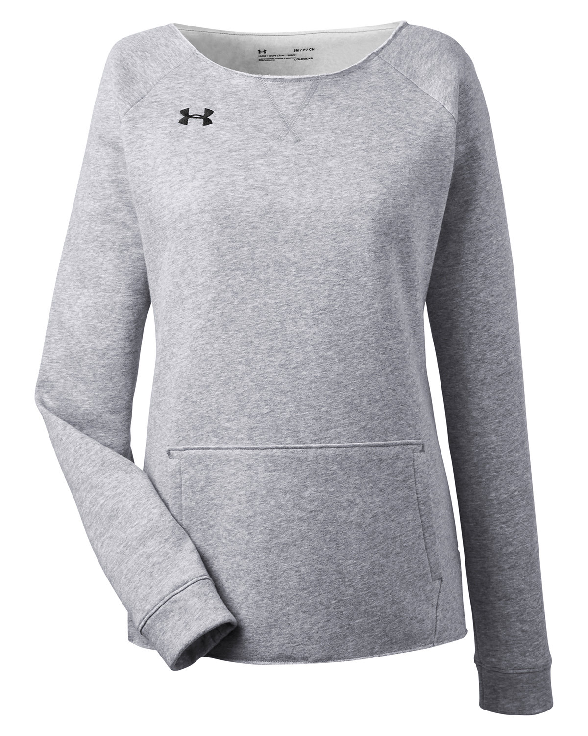 Branded Under Armour Ladies’ Hustle Fleece Crewneck Sweatshirt True Grey Heather/Black