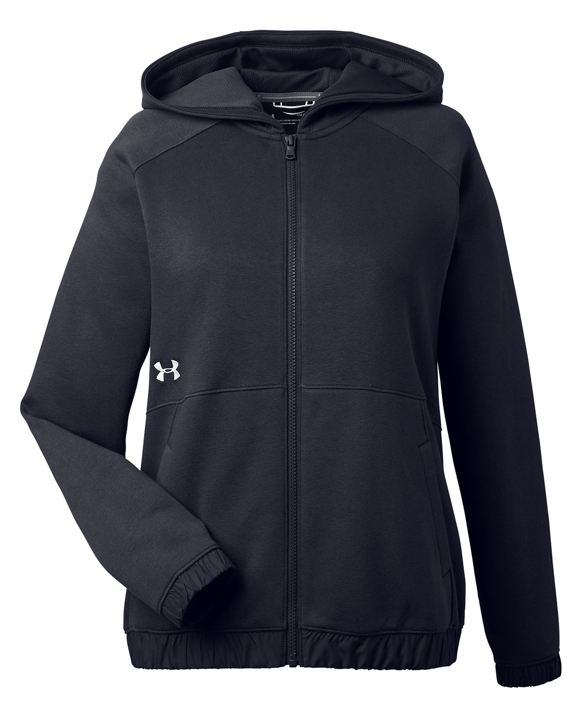 Branded Under Armour Ladies’ Hustle Full-Zip Hooded Sweatshirt Black/White