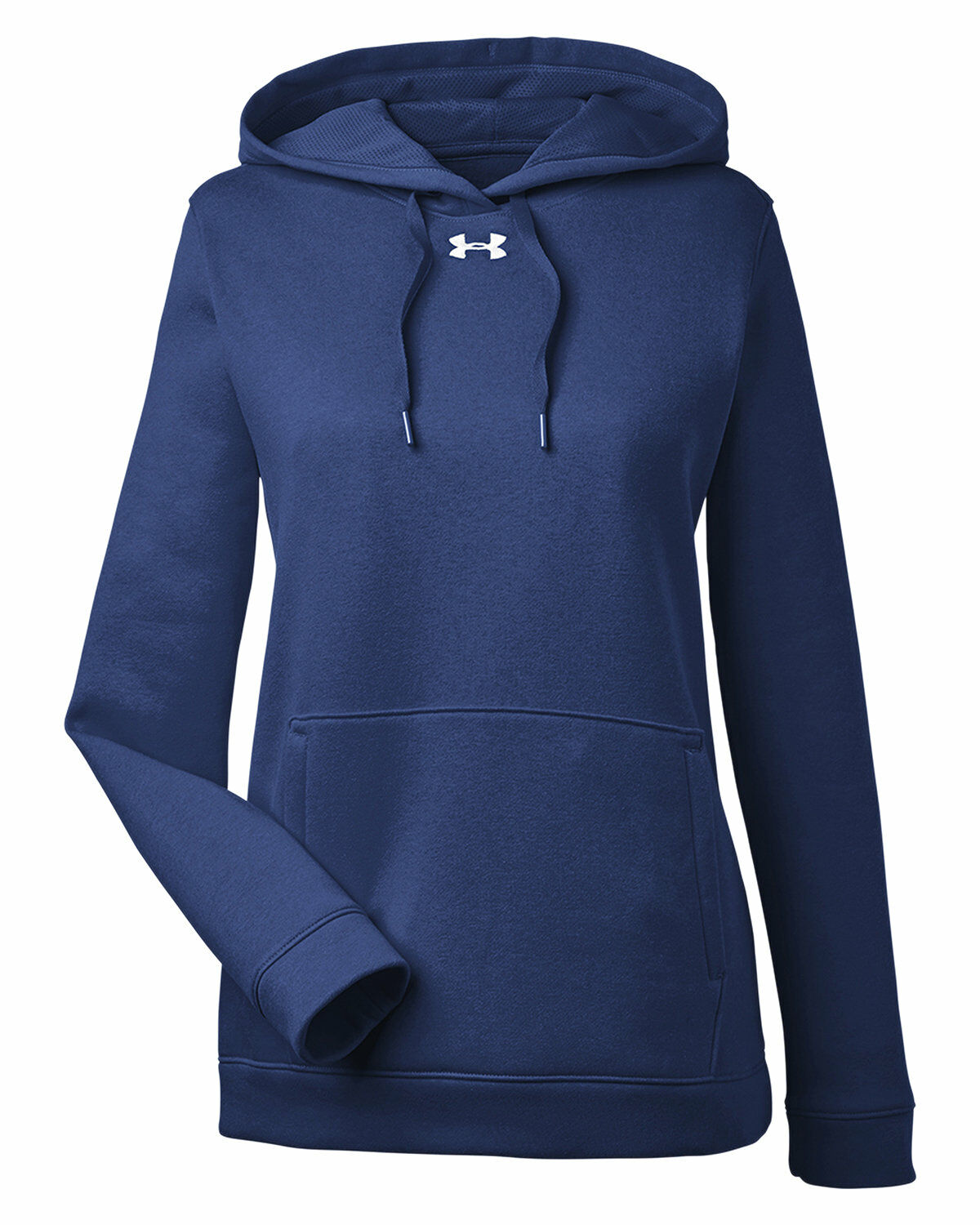 Branded Under Armour Ladies Hustle Pullover Hooded Sweatshirt Midnight Navy/White