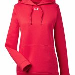 Branded Under Armour Ladies Hustle Pullover Hooded Sweatshirt Red/White