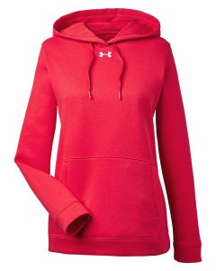 Branded Under Armour Ladies Hustle Pullover Hooded Sweatshirt Red/White