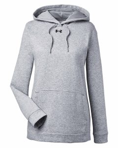 Branded Under Armour Ladies Hustle Pullover Hooded Sweatshirt True Grey Heather/Black