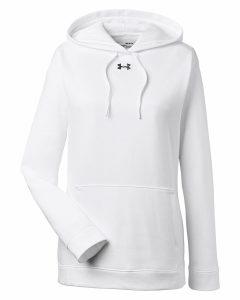 Branded Under Armour Ladies Hustle Pullover Hooded Sweatshirt White/Graphite