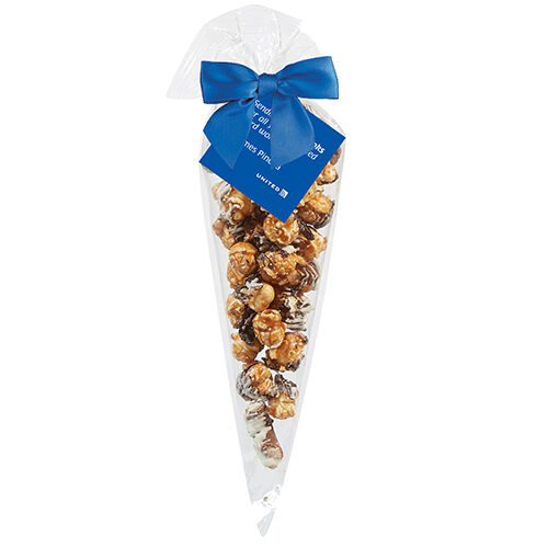 Custom Branded Gourmet Popcorn Cone Bags (large) - Chocolate Pretzel Popcorn