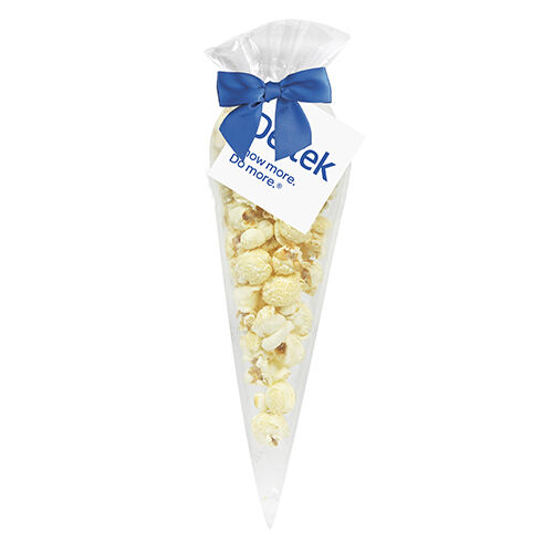 Custom Branded Gourmet Popcorn Cone Bags (large) - White Cheddar Popcorn
