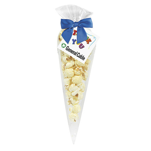 Custom Branded Gourmet Popcorn Cone Bags (large) - White Cheddar Truffle Popcorn